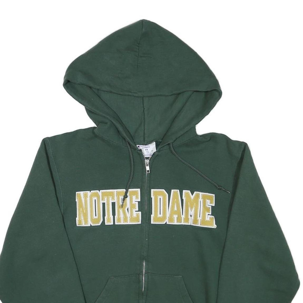 CHAMPION Mens Green Notre Dame Full Zip Hoodie XS Cotton Blend Casual