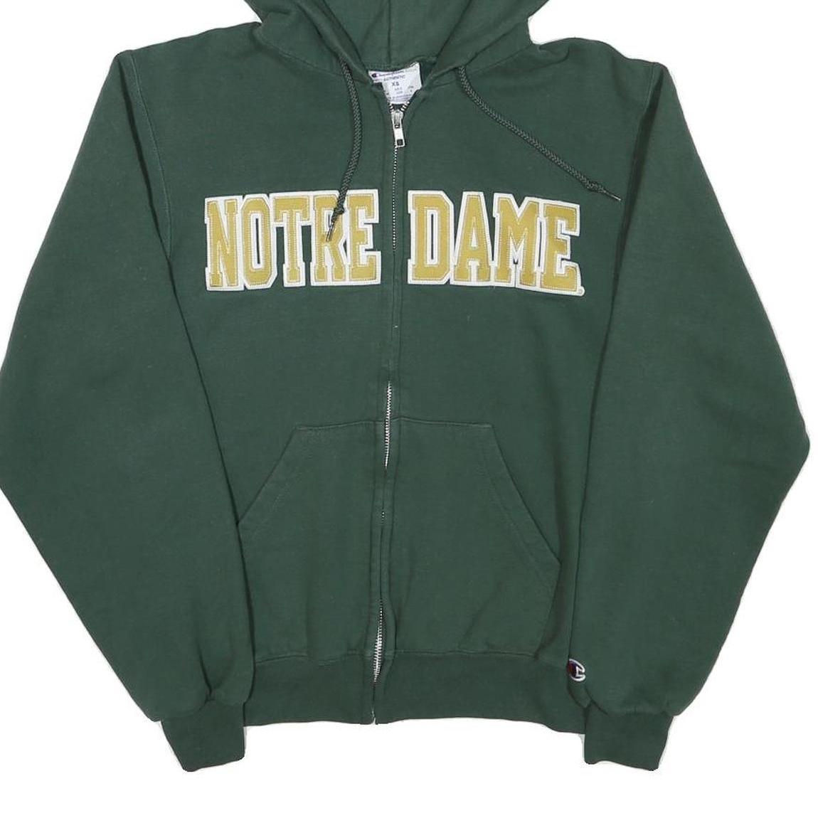 CHAMPION Mens Green Notre Dame Full Zip Hoodie XS Cotton Blend Casual