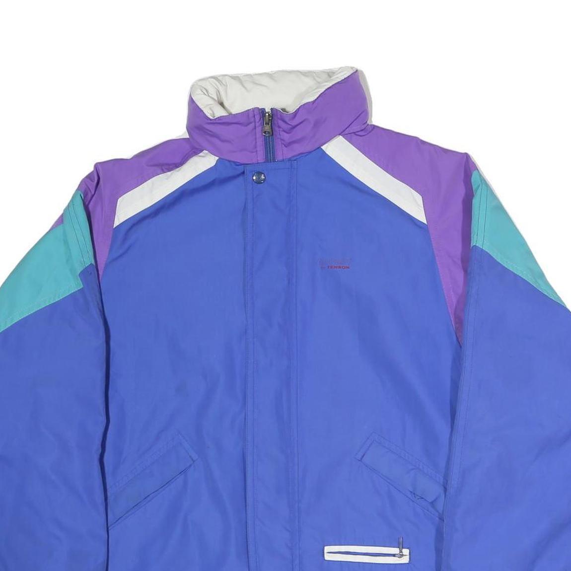 TENSON Mens Blue & Purple Colourblock Jacket M Polyester Blend Zip Casual Retro