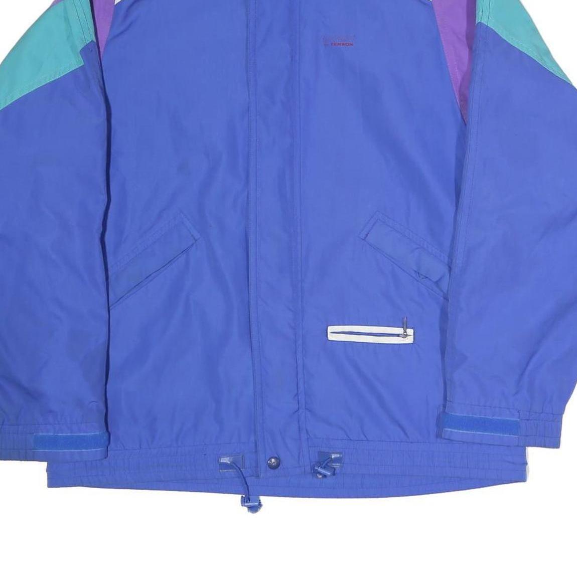 TENSON Mens Blue & Purple Colourblock Jacket M Polyester Blend Zip Casual Retro