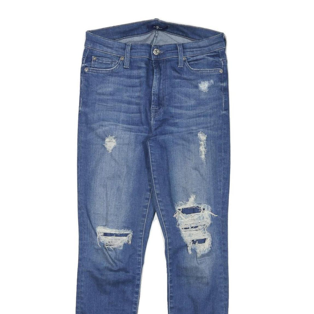 7 FOR ALL MANKIND Womens Slim Blue Denim Skinny Jeans W26 L27 Distressed Zip