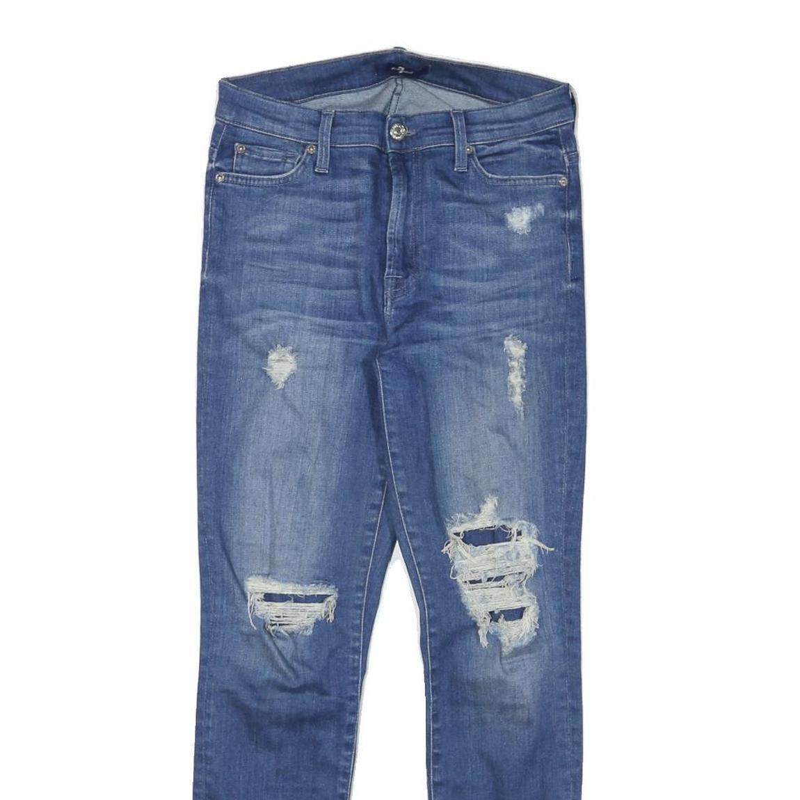7 FOR ALL MANKIND Womens Slim Blue Denim Skinny Jeans W26 L27 Distressed Zip