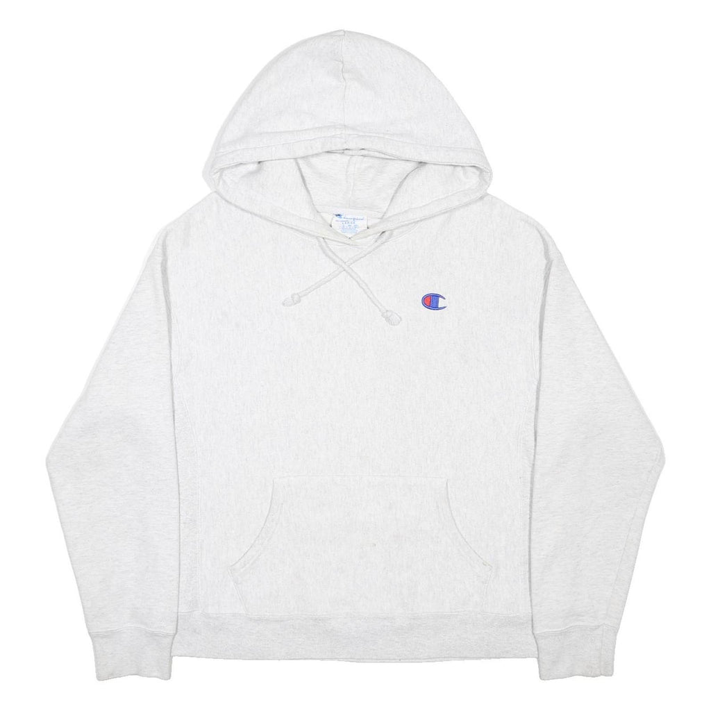 CHAMPION REVERSE WEAVE Womens Light Grey Cotton Blend Hoodie L Classic Pullover