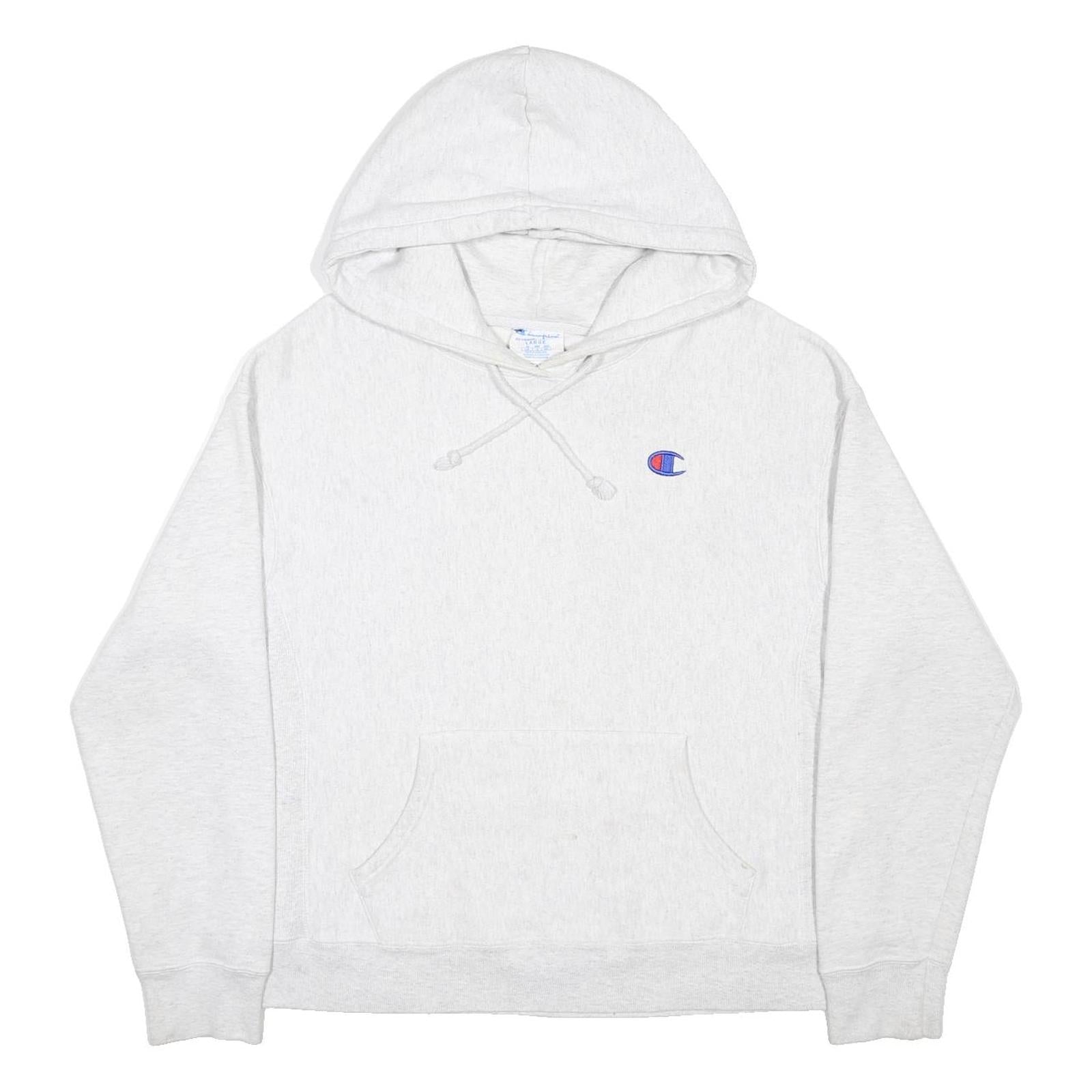 CHAMPION REVERSE WEAVE Womens Light Grey Cotton Blend Hoodie L Classic Pullover