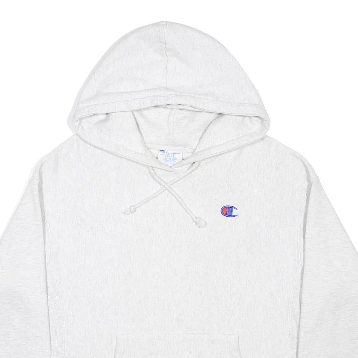CHAMPION REVERSE WEAVE Womens Light Grey Cotton Blend Hoodie L Classic Pullover