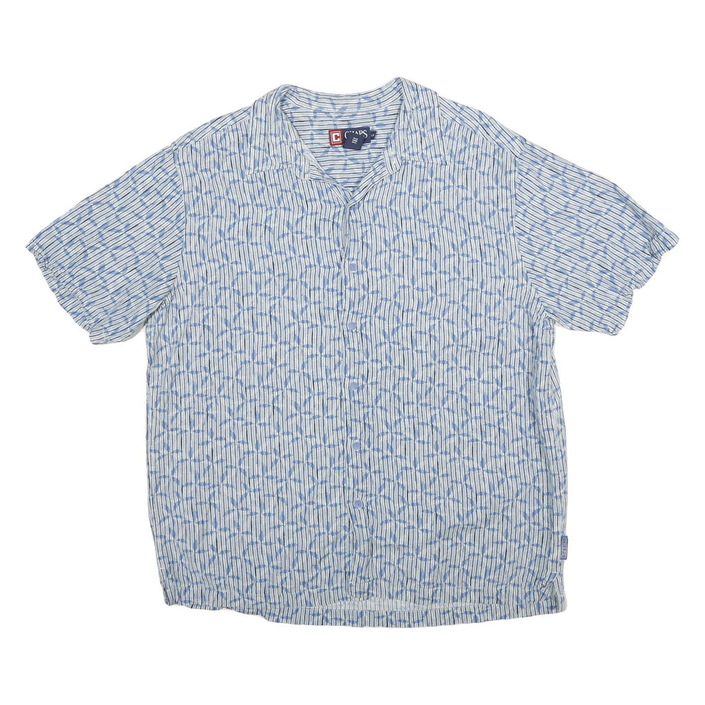 CHAPS Mens Blue & White Shirt Linen Blend L Lightweight Casual Summer