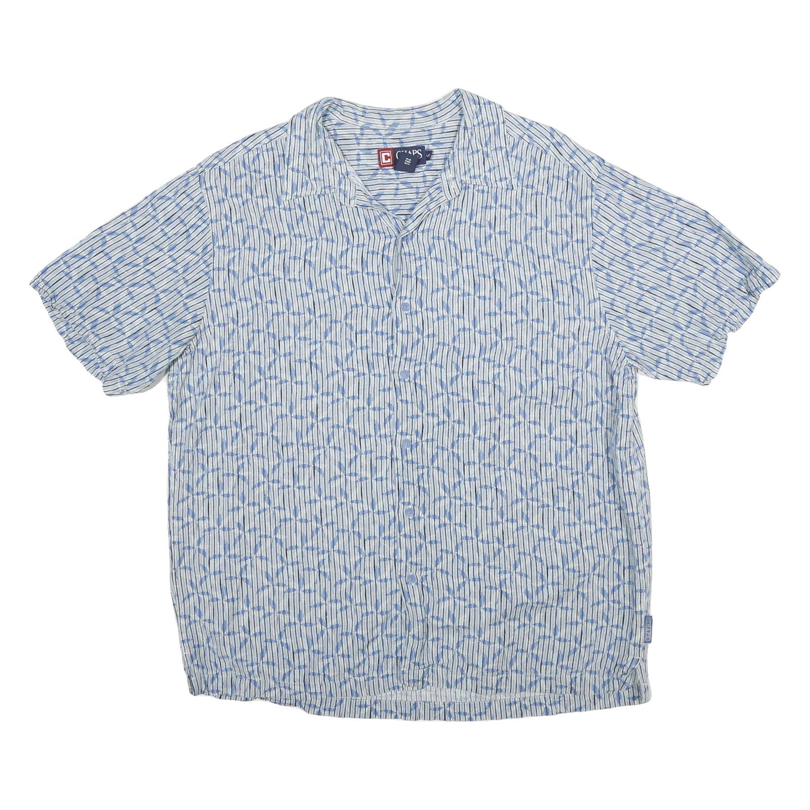 CHAPS Mens Blue & White Shirt Linen Blend L Lightweight Casual Summer