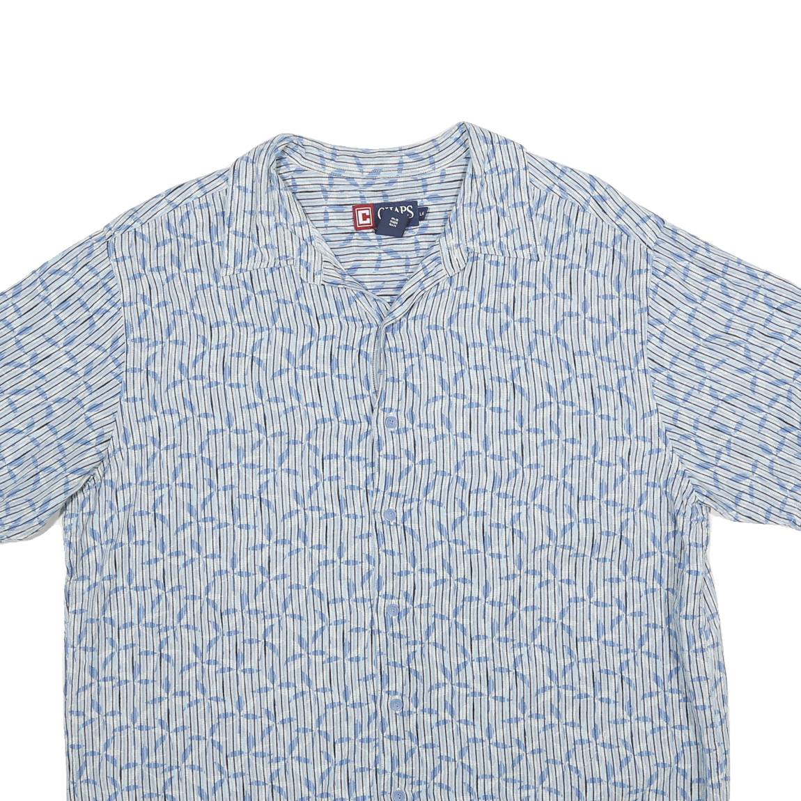 CHAPS Mens Blue & White Shirt Linen Blend L Lightweight Casual Summer