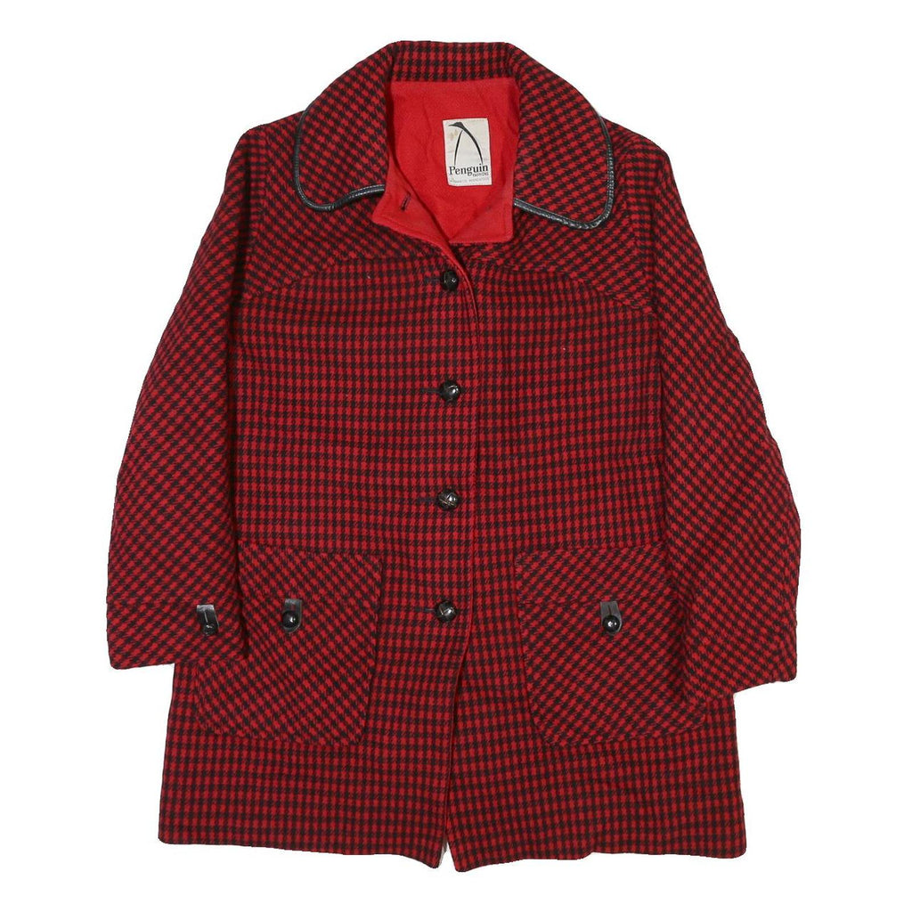 PENGUIN Womens Red & Black Houndstooth Button Jacket M Cotton Blend Classic