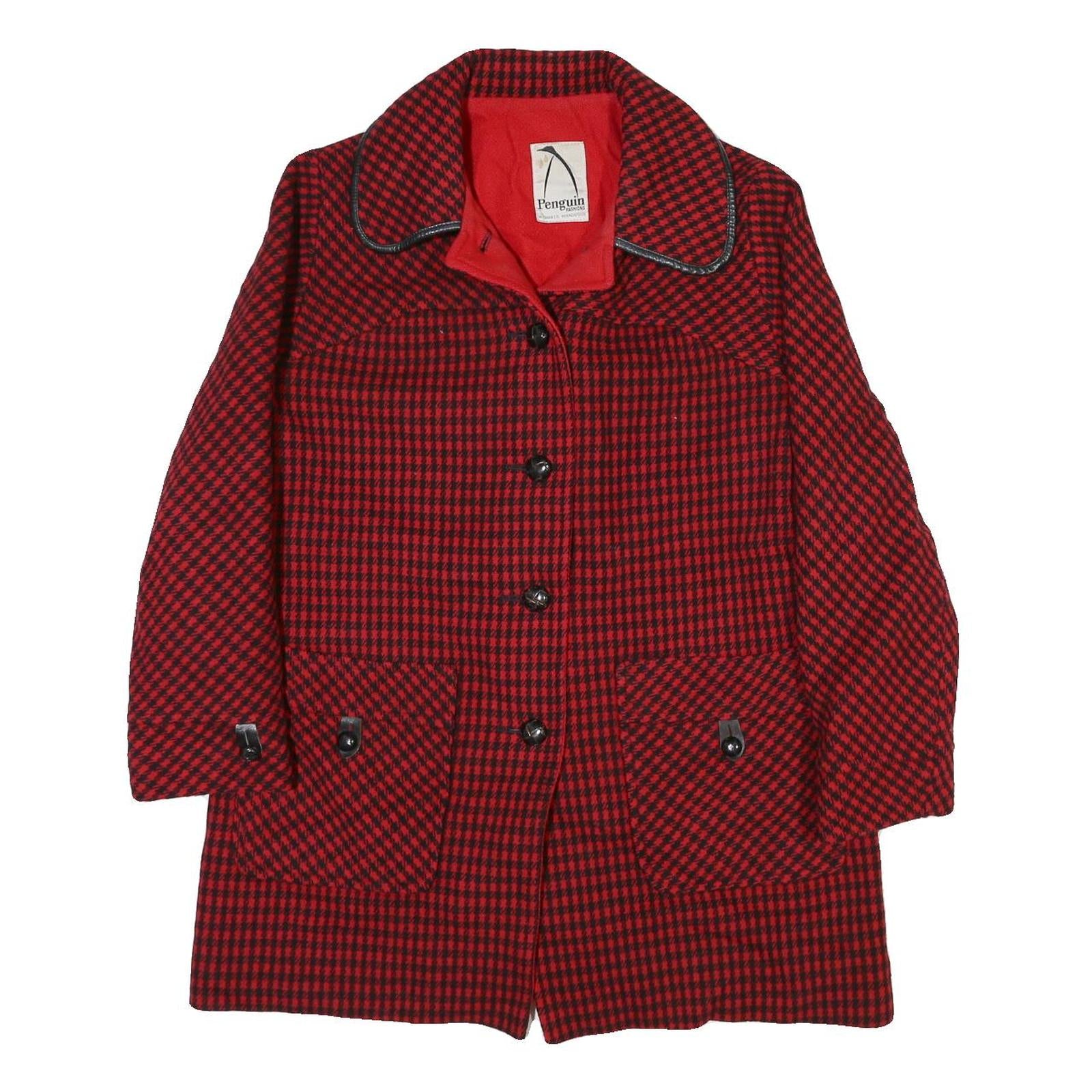 PENGUIN Womens Red & Black Houndstooth Button Jacket M Cotton Blend Classic