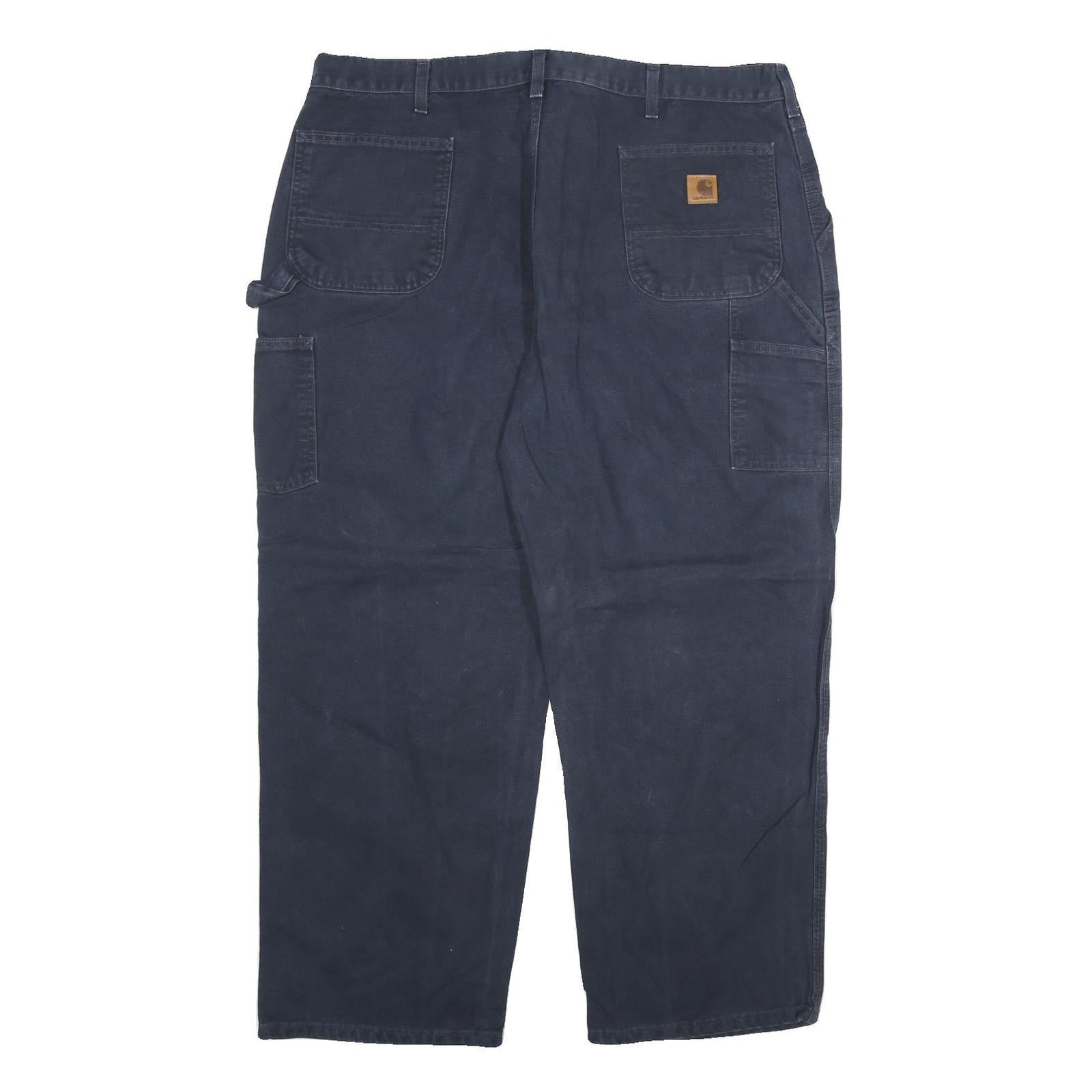CARHARTT Mens Cotton Blend Navy Blue Regular Fit Straight Trousers W42 L30