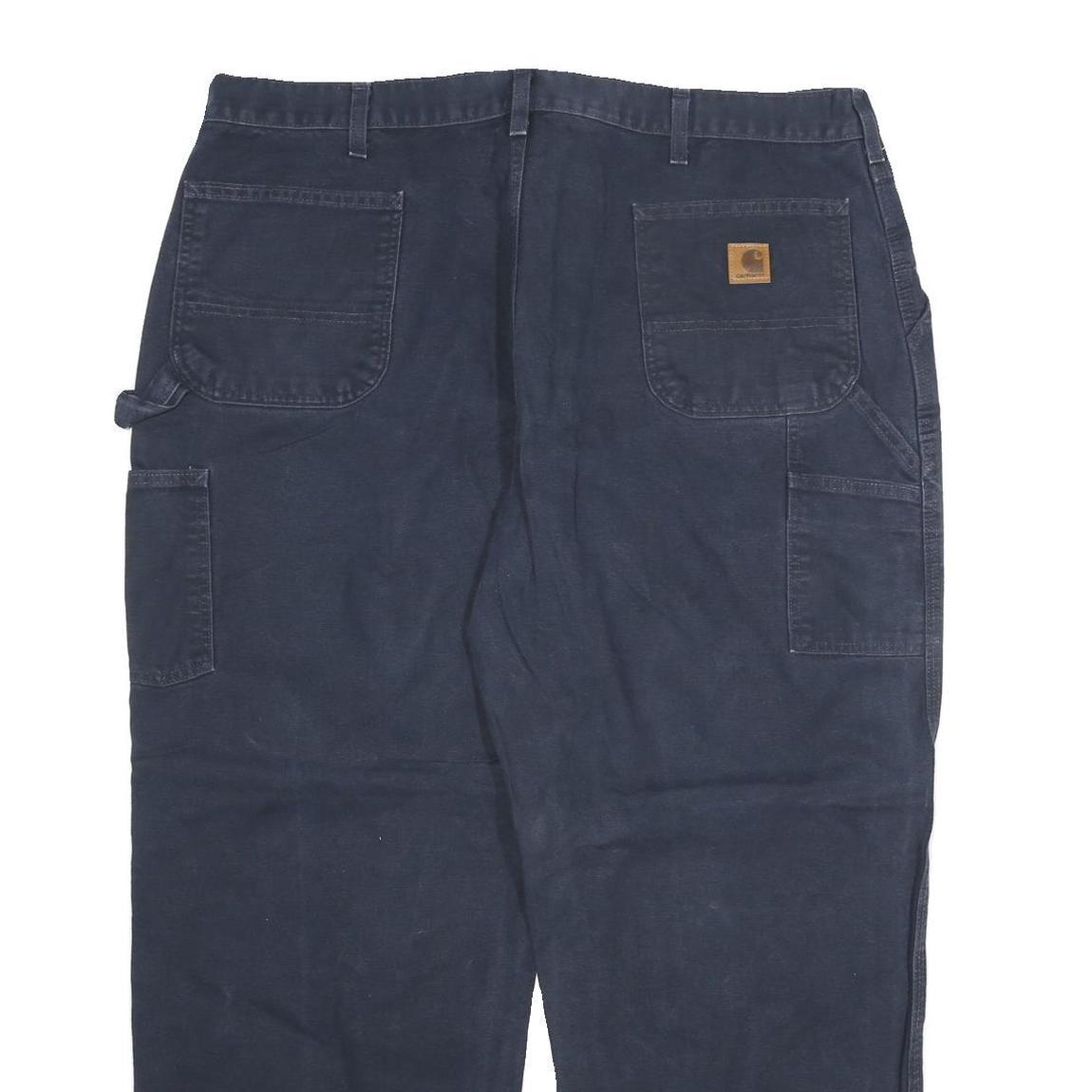 CARHARTT Mens Cotton Blend Navy Blue Regular Fit Straight Trousers W42 L30