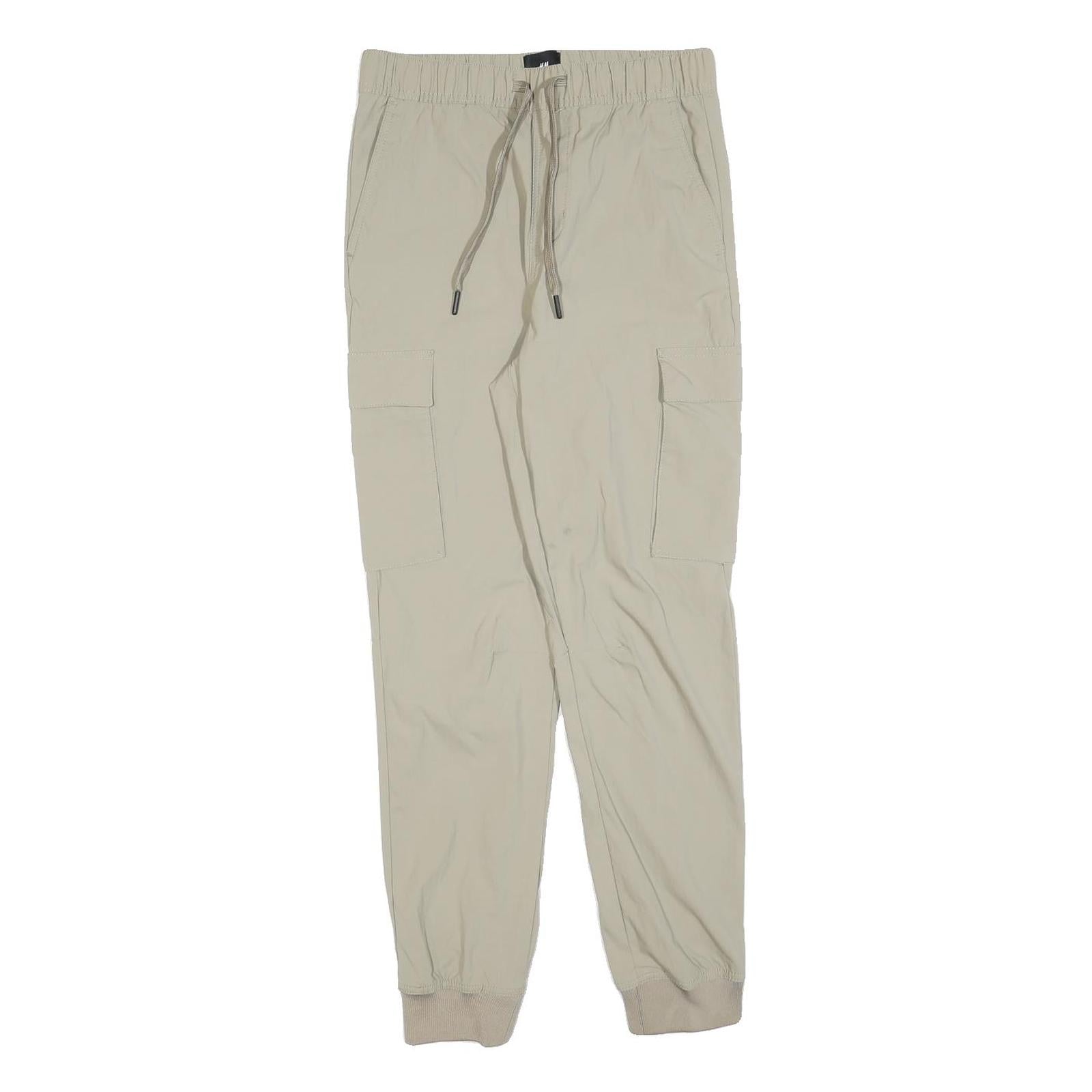 H&M Womens Beige Slim Tapered Cargo Trousers W26 L28 Drawstring Pocketed