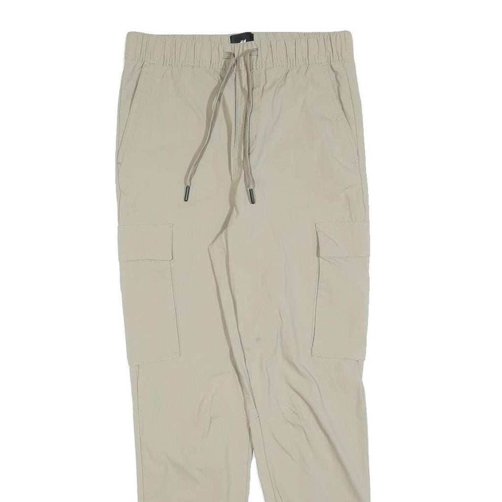 H&M Womens Beige Slim Tapered Cargo Trousers W26 L28 Drawstring Pocketed