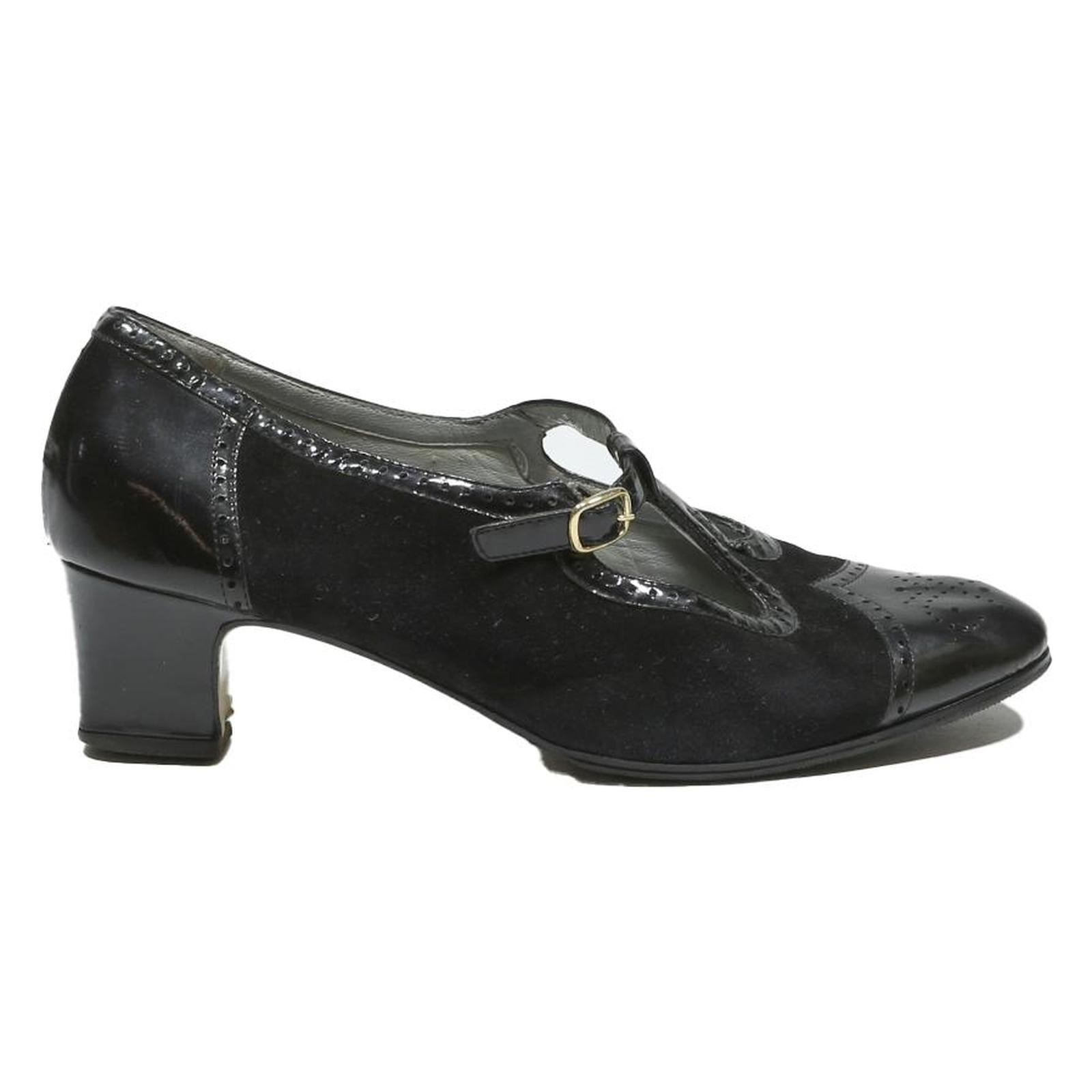 ALEXANDRIA Womens Black Leather Mary Jane Shoes UK 5.5 Classic Vintage Style