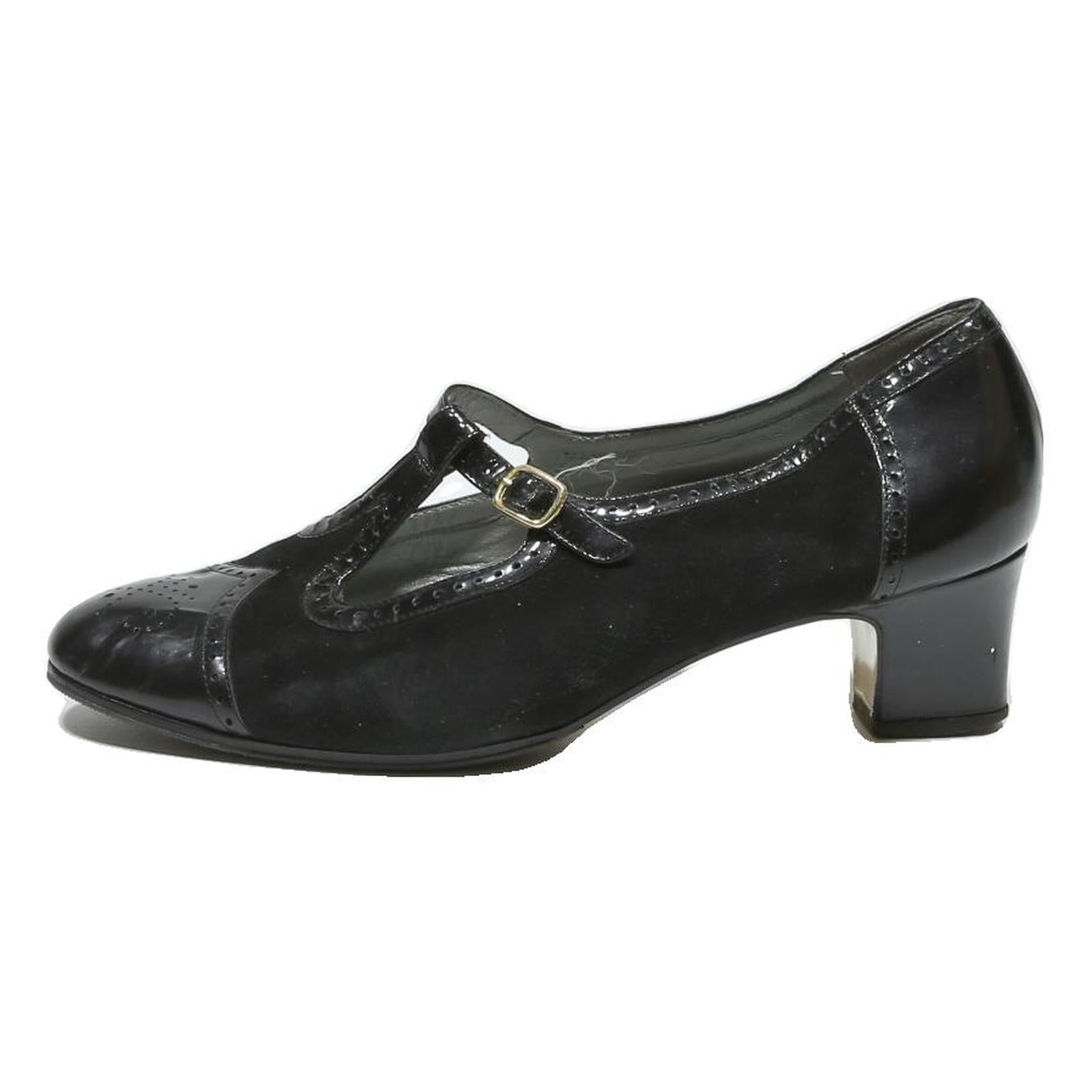 ALEXANDRIA Womens Black Leather Mary Jane Shoes UK 5.5 Classic Vintage Style