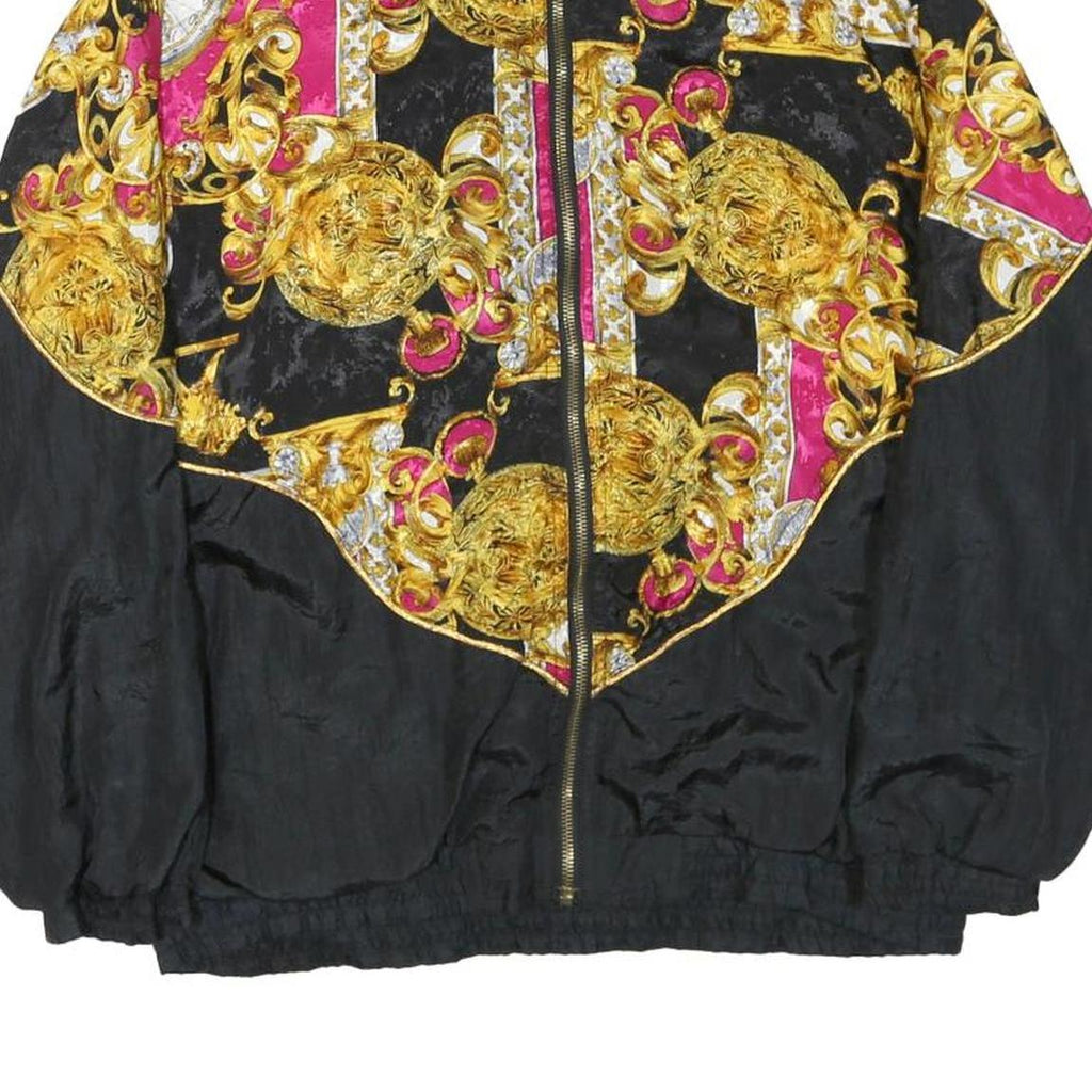 Womens Black & Pink Baroque Pattern Nylon Zip Jacket S Casual Light Outerwear