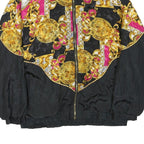 Womens Black & Pink Baroque Pattern Nylon Zip Jacket S Casual Light Outerwear