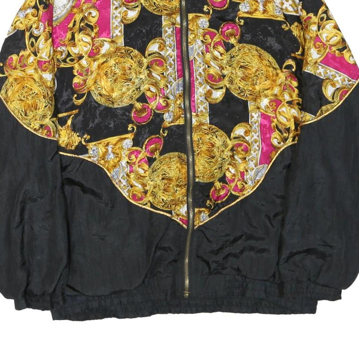 Womens Black & Pink Baroque Pattern Nylon Zip Jacket S Casual Light Outerwear