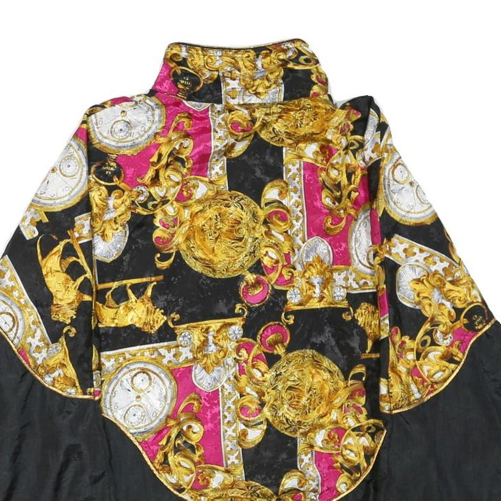 Womens Black & Pink Baroque Pattern Nylon Zip Jacket S Casual Light Outerwear