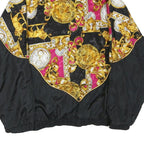 Womens Black & Pink Baroque Pattern Nylon Zip Jacket S Casual Light Outerwear
