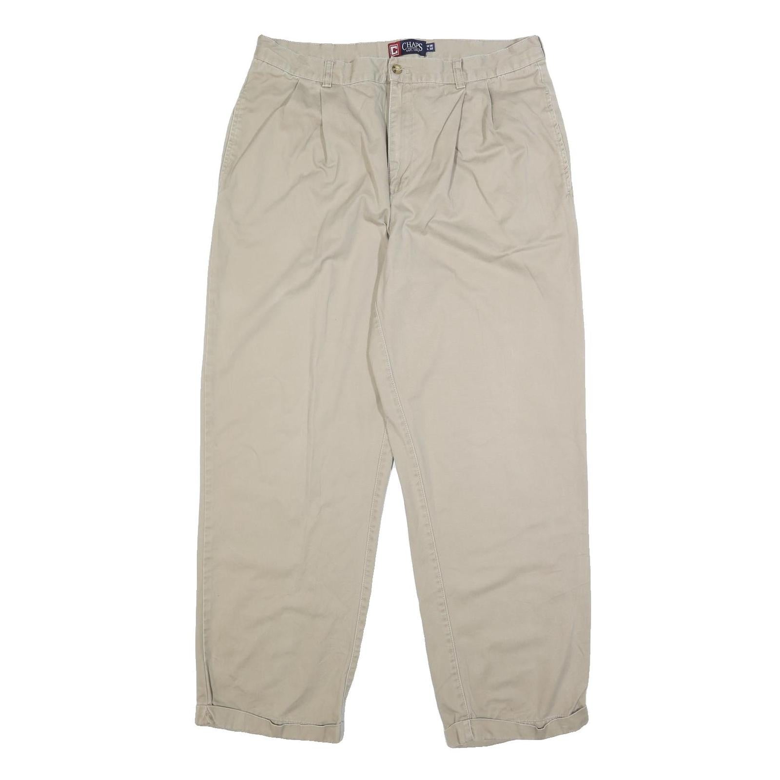 CHAPS Mens Cotton Beige Relaxed Straight Trousers W36 L32 Casual Classic Zip