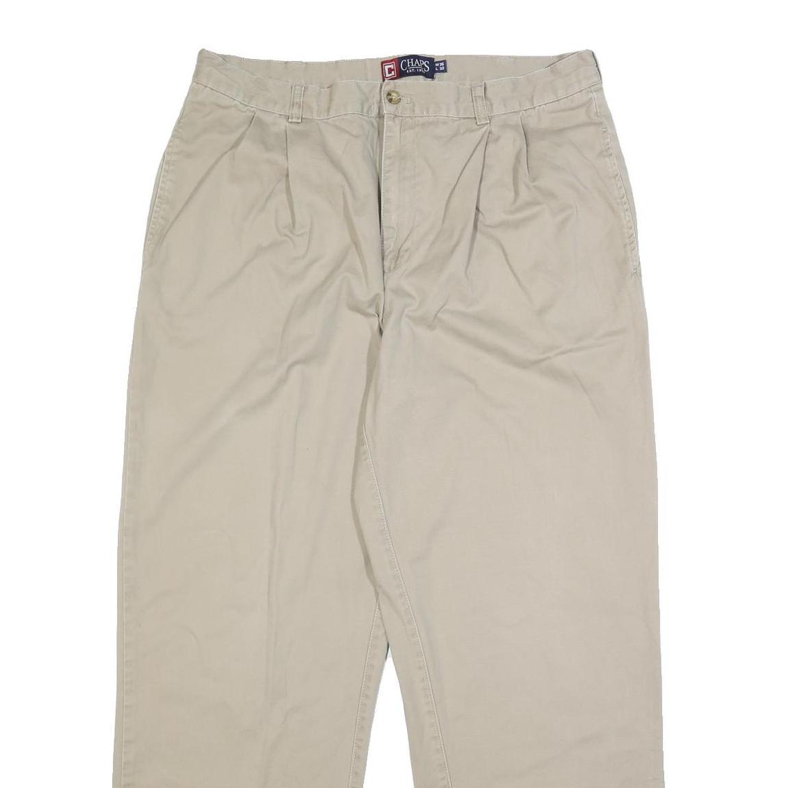 CHAPS Mens Cotton Beige Relaxed Straight Trousers W36 L32 Casual Classic Zip