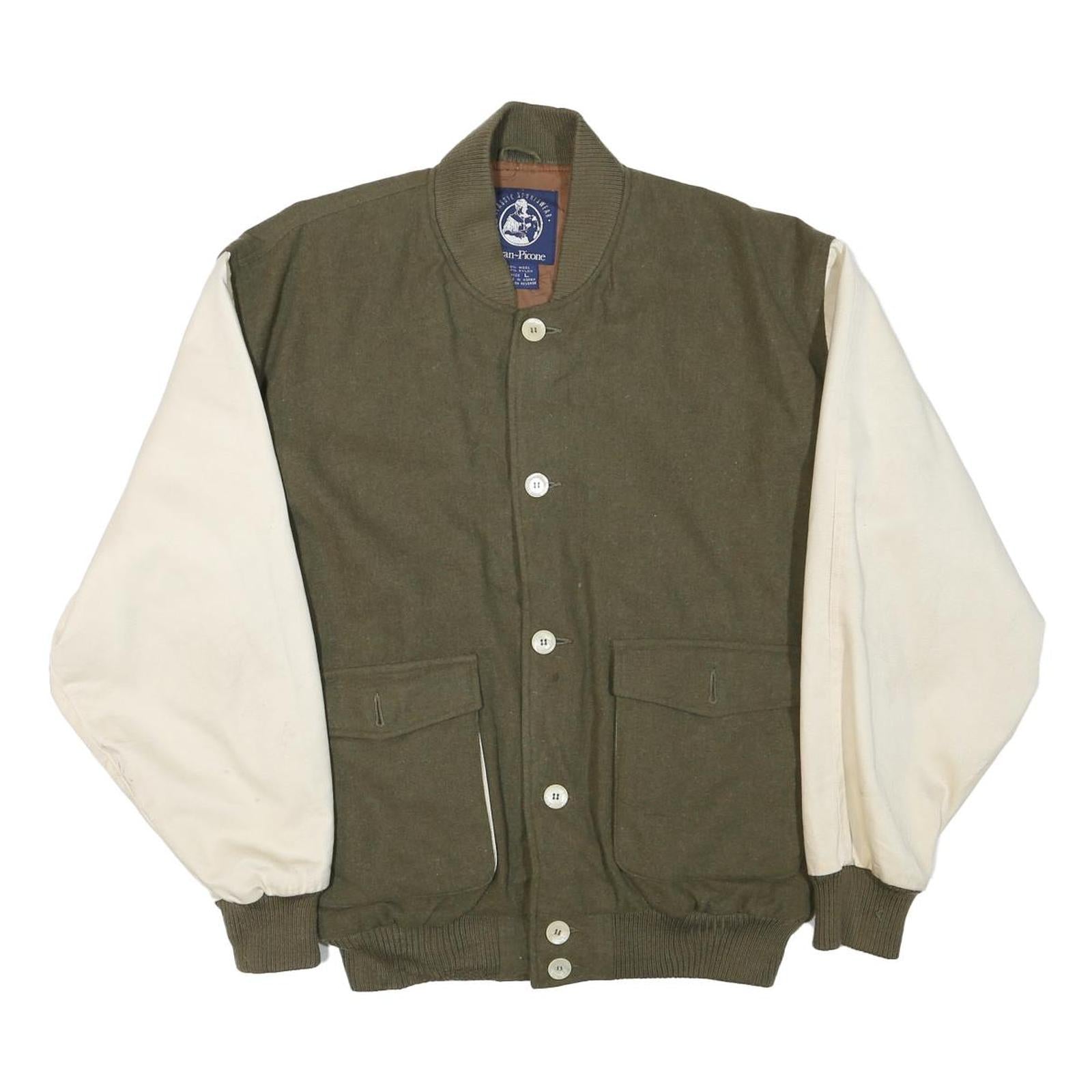 EVAN PICONE Mens Green & White Wool Button Jacket L Plain Retro Style