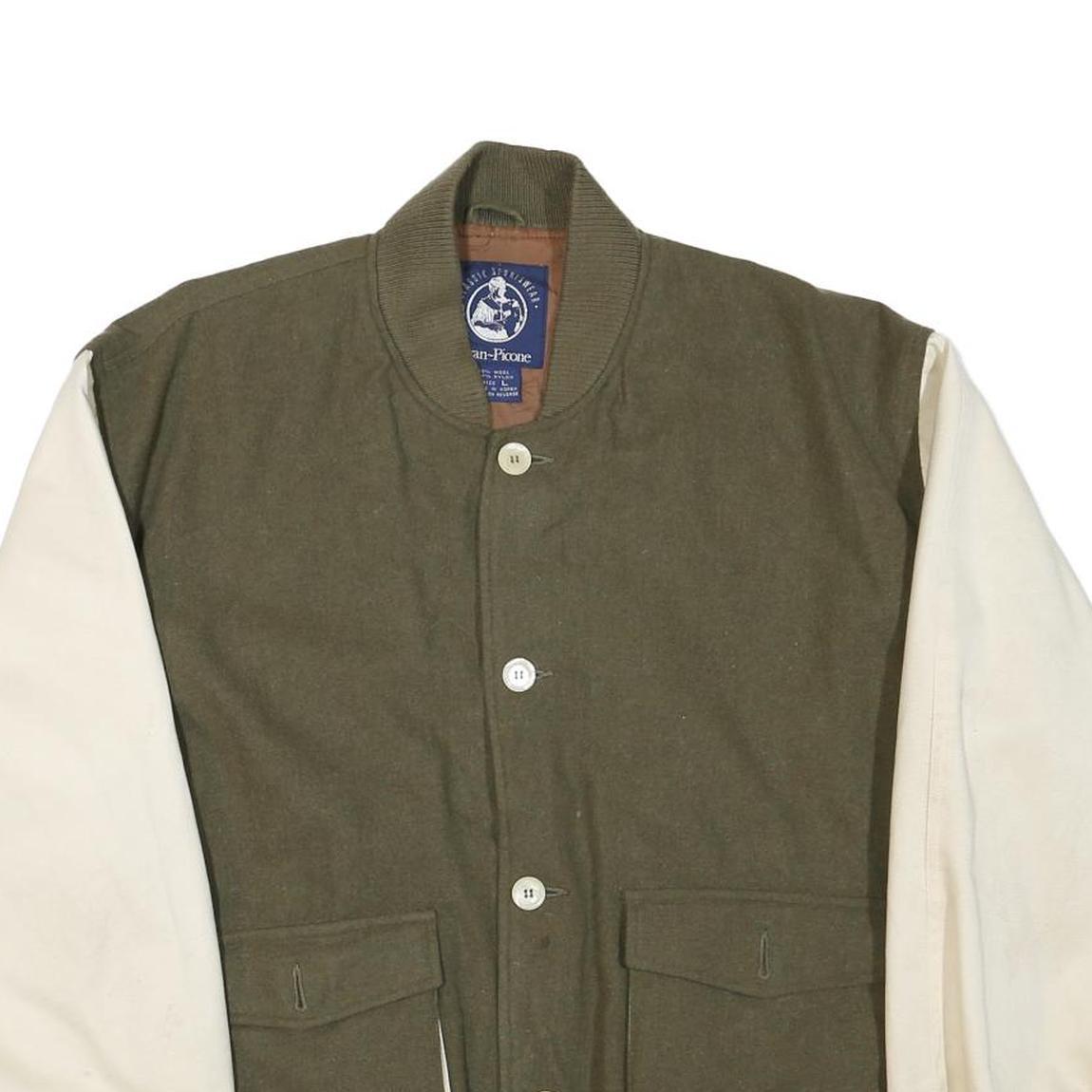 EVAN PICONE Mens Green & White Wool Button Jacket L Plain Retro Style