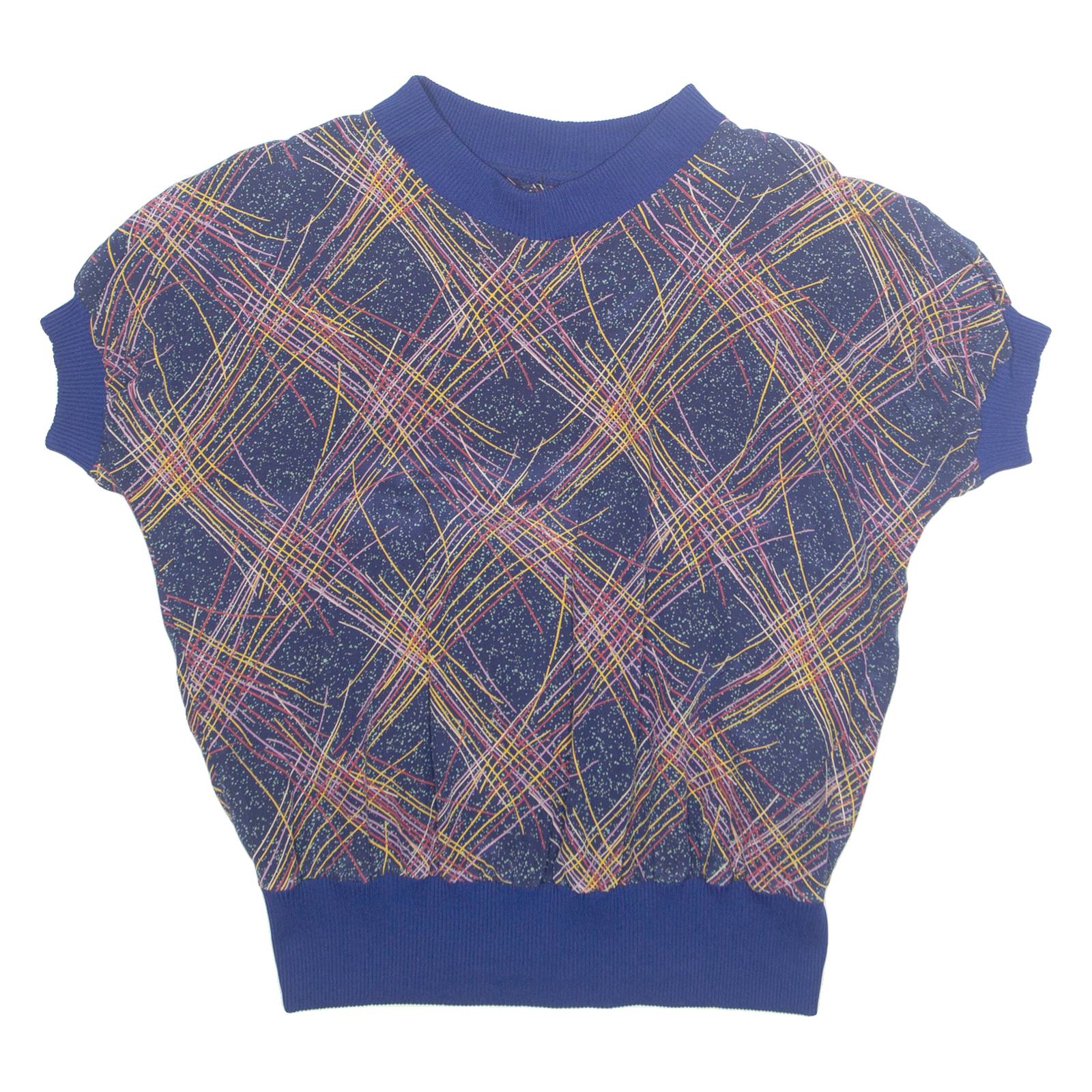 Womens Printed Top Blue Crazy Pattern M