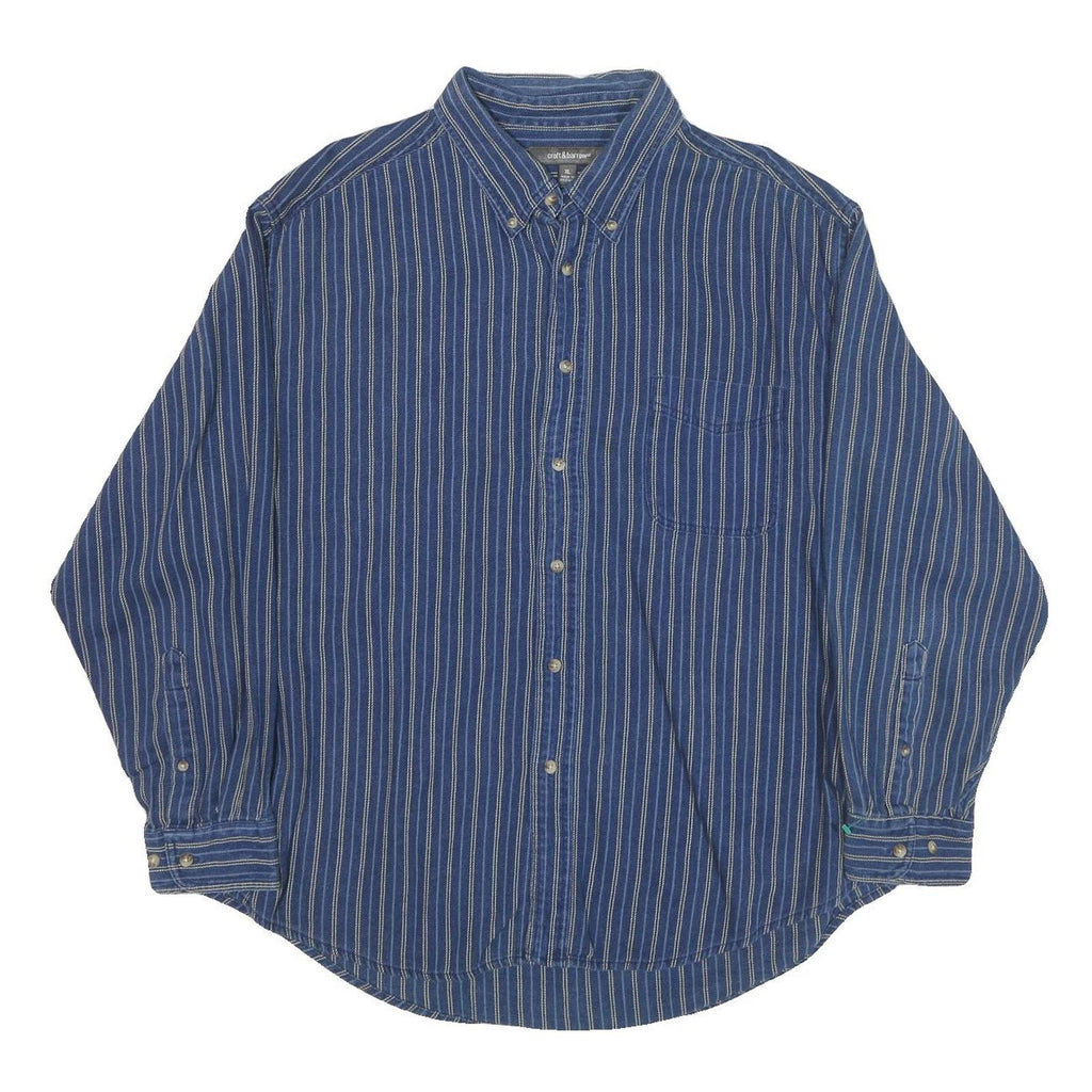 CROFT & BARROW Mens Blue Striped Shirt XL Button-Down Collar Cotton Blend Casual