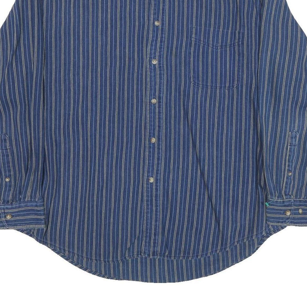 CROFT & BARROW Mens Blue Striped Shirt XL Button-Down Collar Cotton Blend Casual