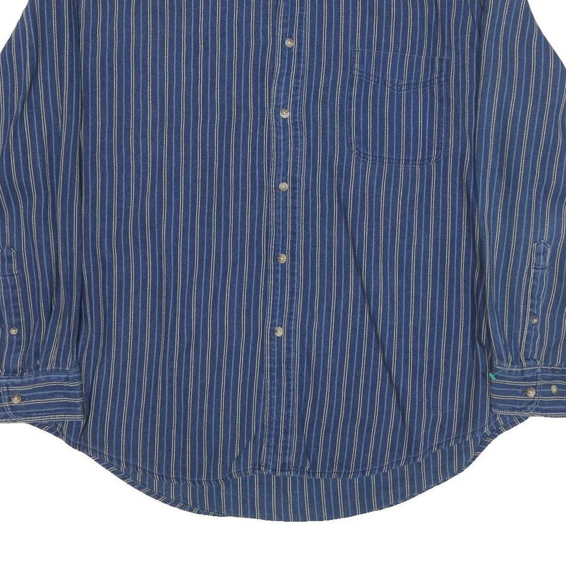 CROFT & BARROW Mens Blue Striped Shirt XL Button-Down Collar Cotton Blend Casual