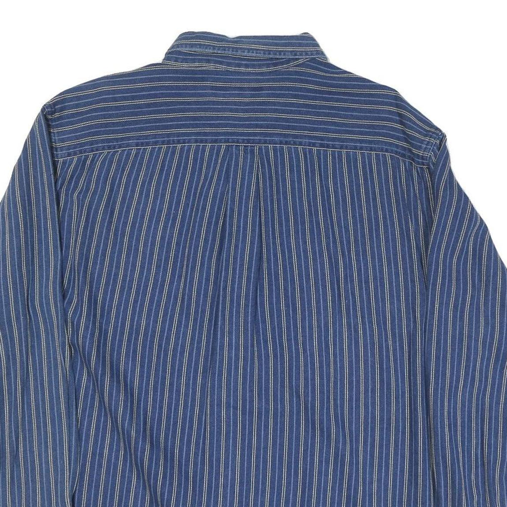 CROFT & BARROW Mens Blue Striped Shirt XL Button-Down Collar Cotton Blend Casual