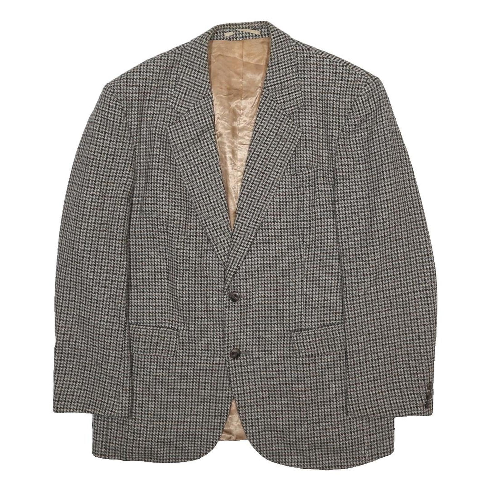 MOORCROFT Mens Grey & Brown Houndstooth Wool Blend Button Jacket L Woven Classic