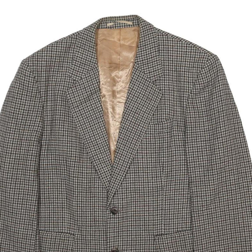 MOORCROFT Mens Grey & Brown Houndstooth Wool Blend Button Jacket L Woven Classic