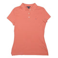 TOMMY HILFIGER Womens Coral Polo Shirt M Short Sleeve Plain Cotton Blend Casual