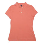 TOMMY HILFIGER Womens Coral Polo Shirt M Short Sleeve Plain Cotton Blend Casual