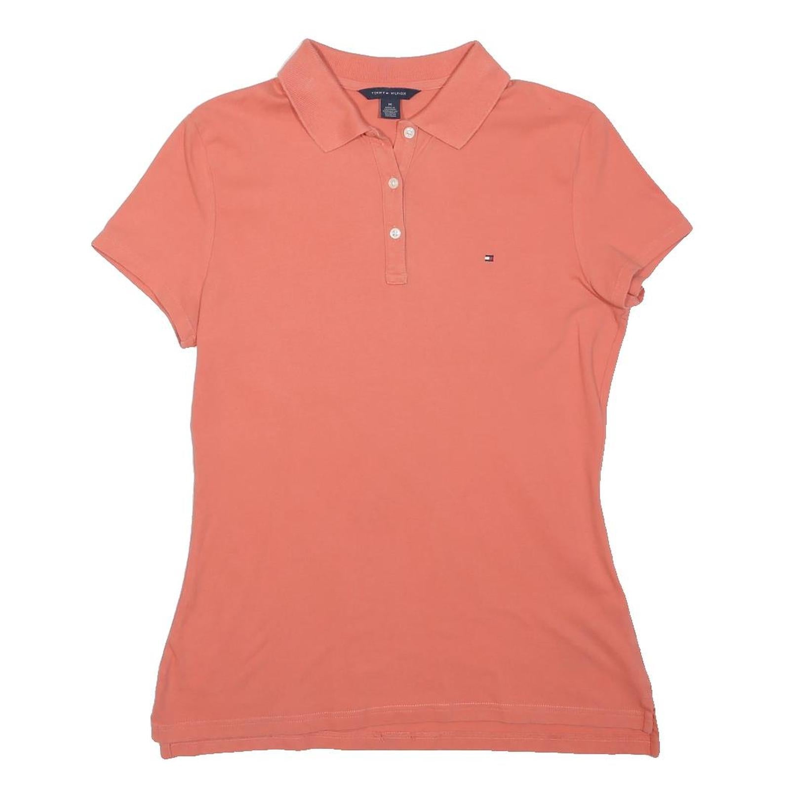 TOMMY HILFIGER Womens Coral Polo Shirt M Short Sleeve Plain Cotton Blend Casual