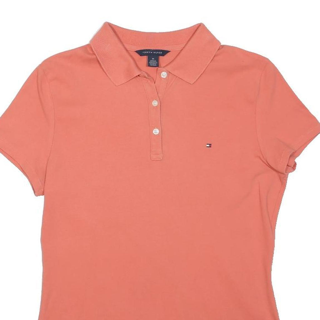TOMMY HILFIGER Womens Coral Polo Shirt M Short Sleeve Plain Cotton Blend Casual