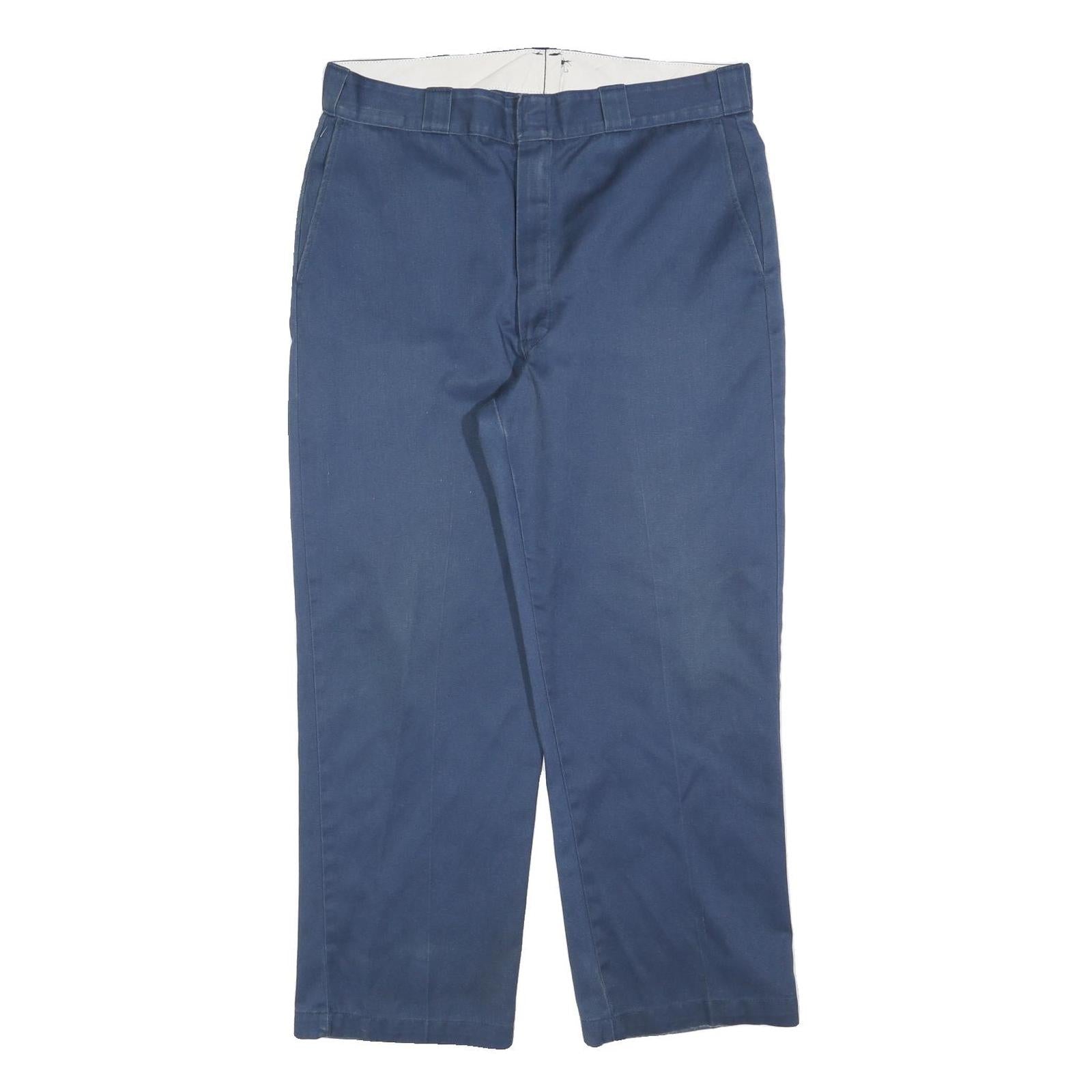 DICKIES Mens Cotton Blend Blue Regular Straight Trousers W36 L28 Workwear Zip