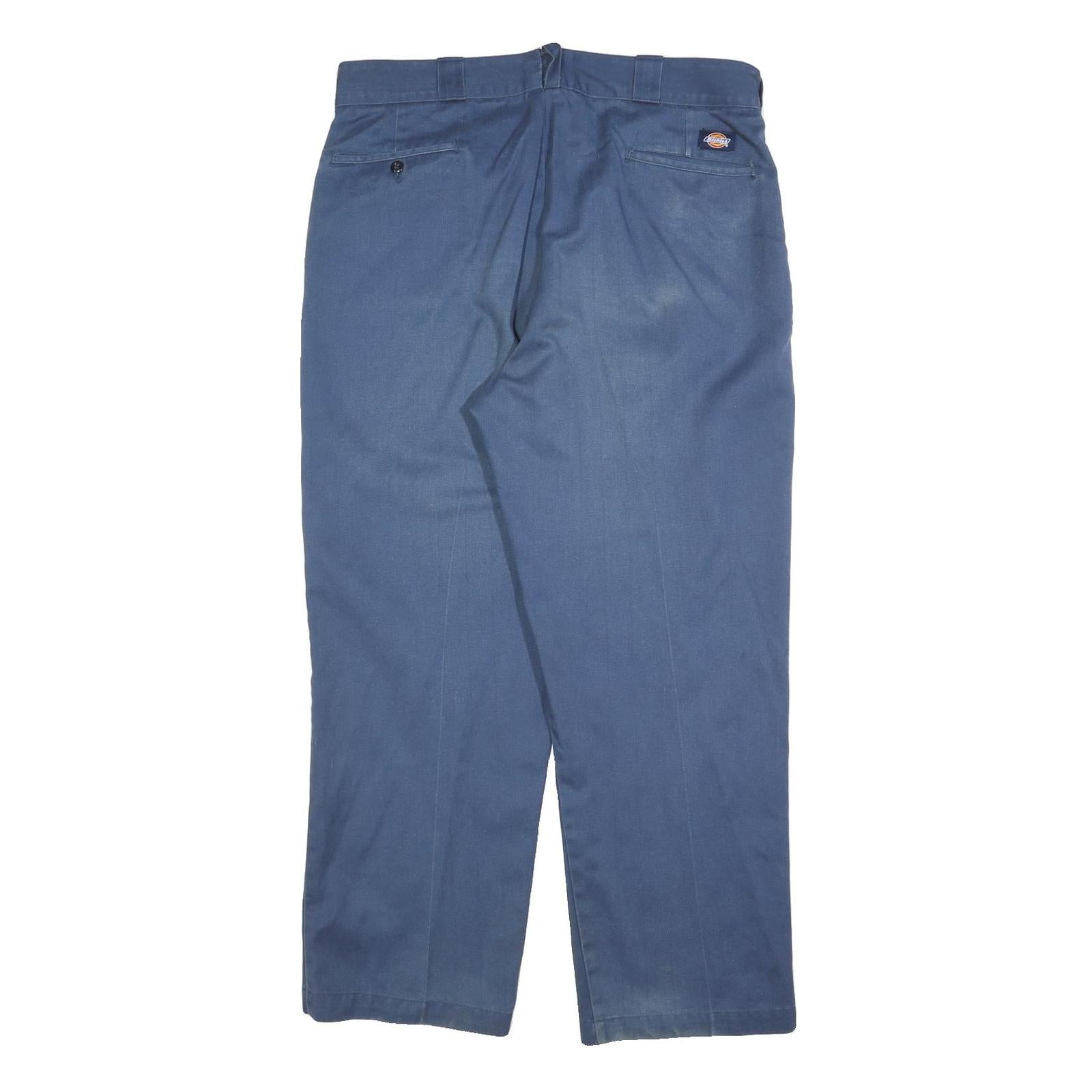 DICKIES Mens Cotton Blend Blue Regular Straight Trousers W36 L28 Workwear Zip