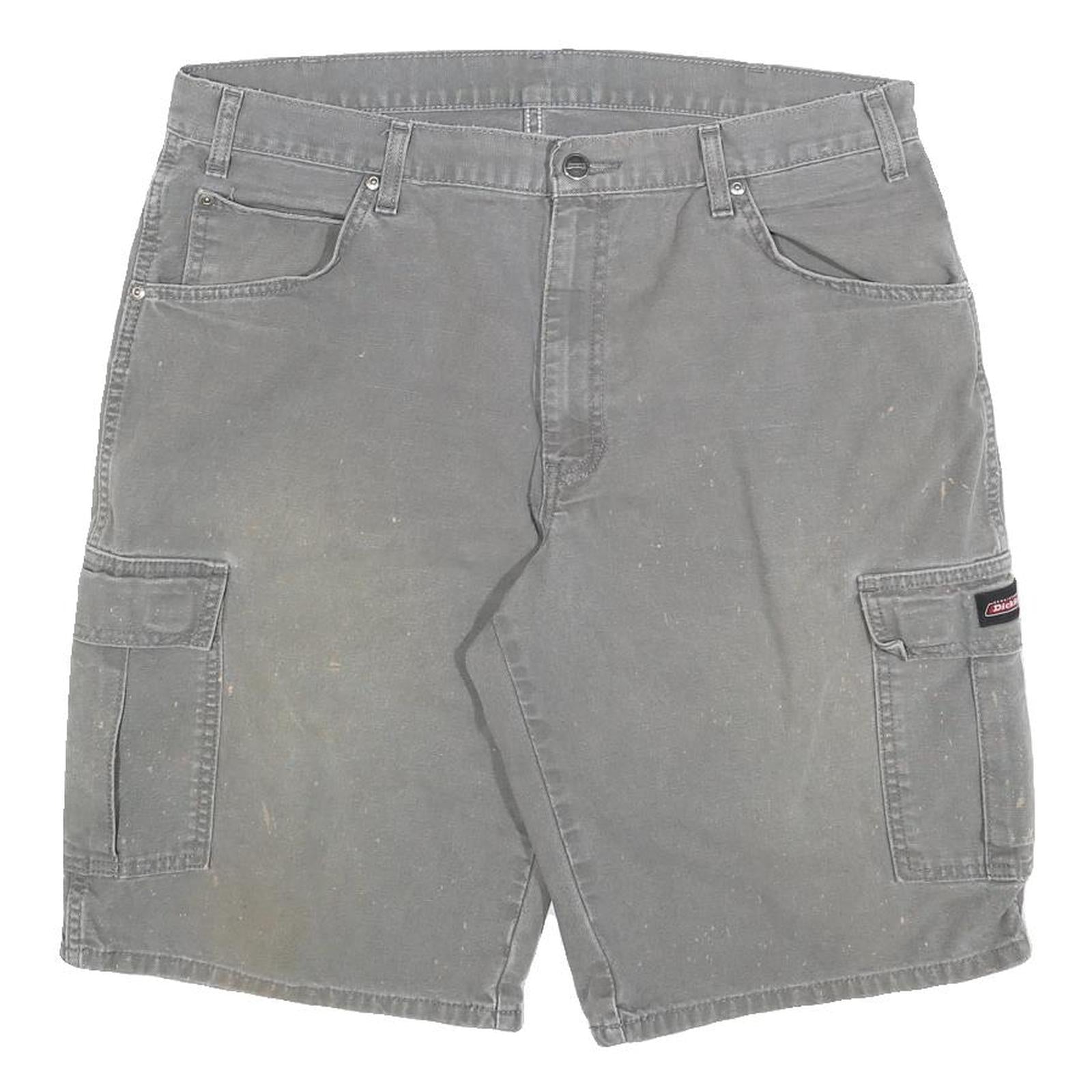 DICKIES Mens Cotton Blend Grey Cargo Shorts L W36 Workwear Pockets