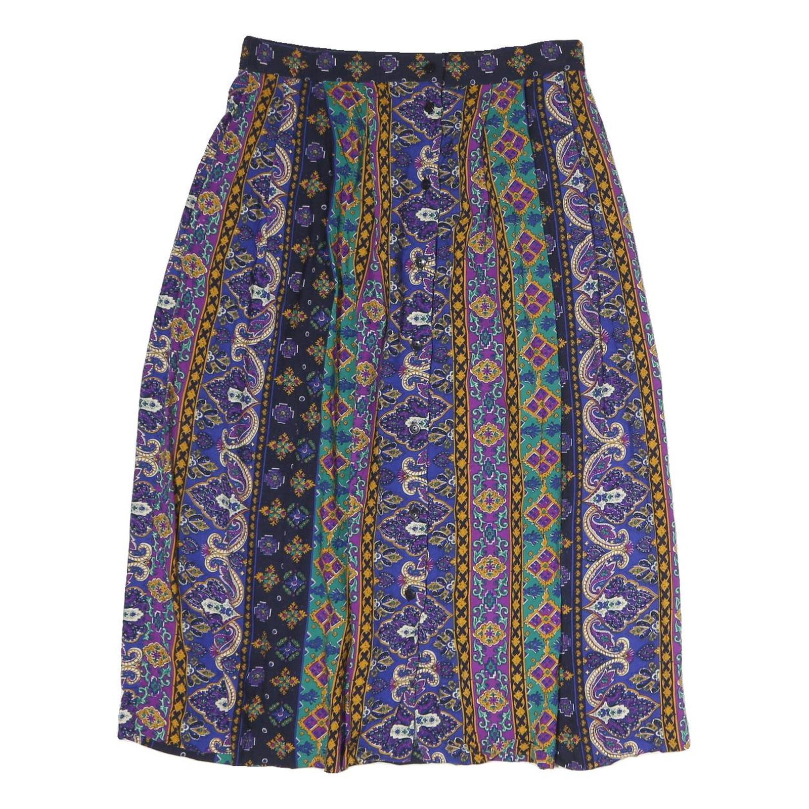 SUMMIT PALACE Womens Purple Green Yellow Printed Pleated Midi Polyester Skirt M