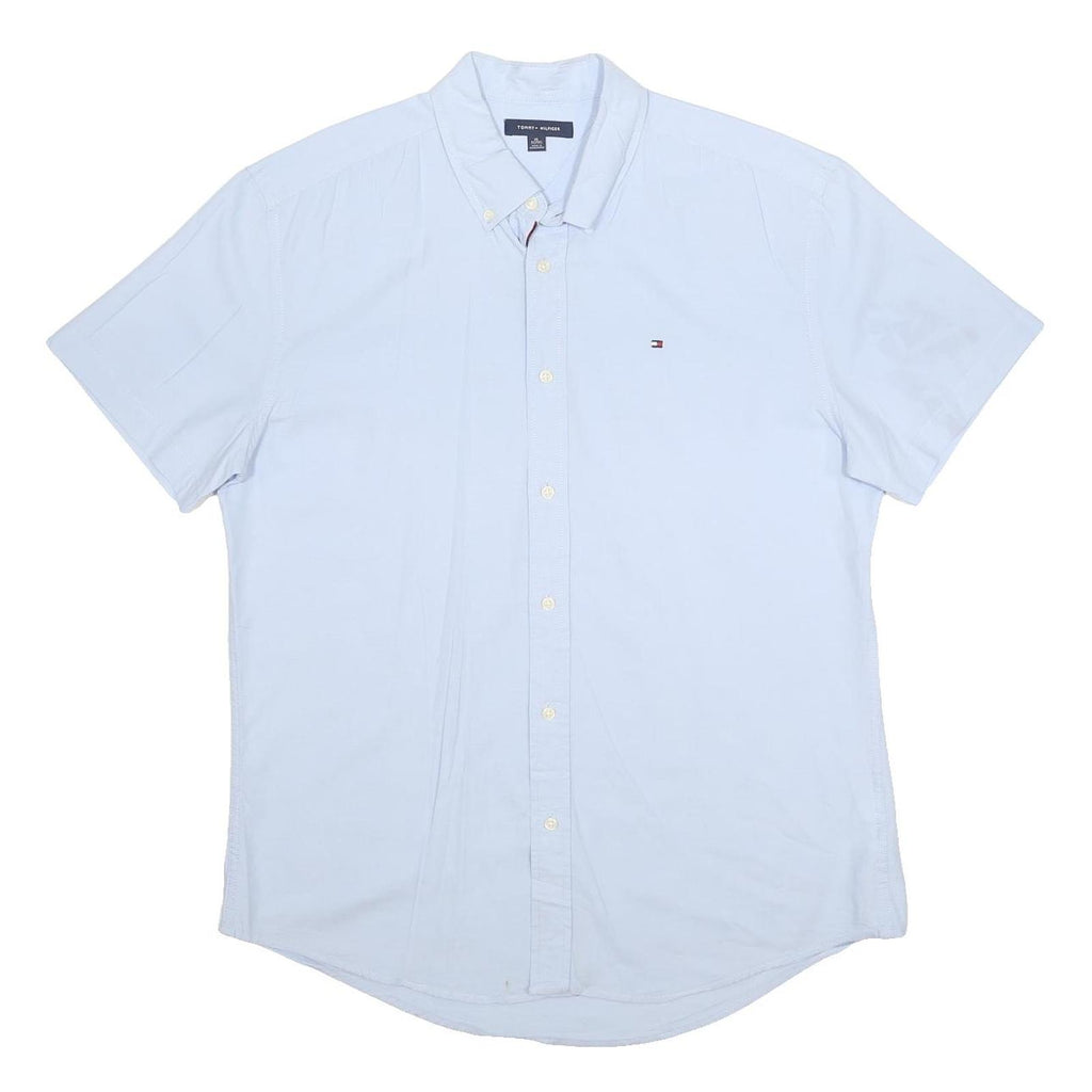 TOMMY HILFIGER Mens Blue Shirt XL Cotton Short Sleeve Button Down Casual Summer
