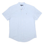 TOMMY HILFIGER Mens Blue Shirt XL Cotton Short Sleeve Button Down Casual Summer
