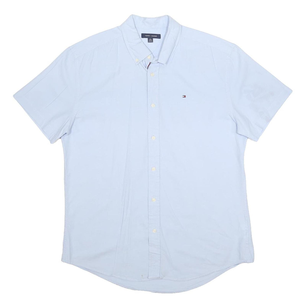 TOMMY HILFIGER Mens Blue Shirt XL Cotton Short Sleeve Button Down Casual Summer