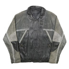 LET'S GO Mens Black & Grey Leather Button Jacket L Suede Patchwork Comfortable