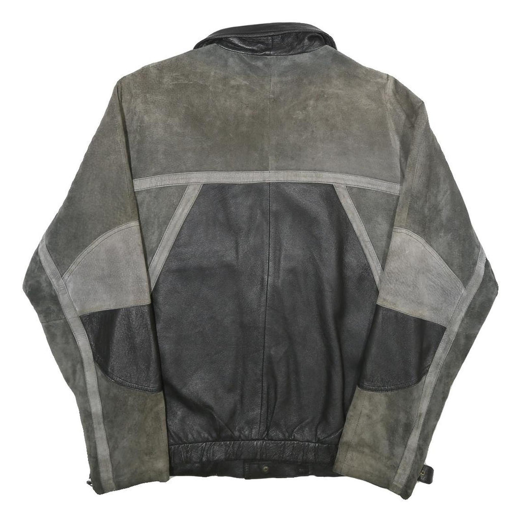 LET'S GO Mens Black & Grey Leather Button Jacket L Suede Patchwork Comfortable