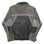 LET'S GO Mens Black & Grey Leather Button Jacket L Suede Patchwork Comfortable
